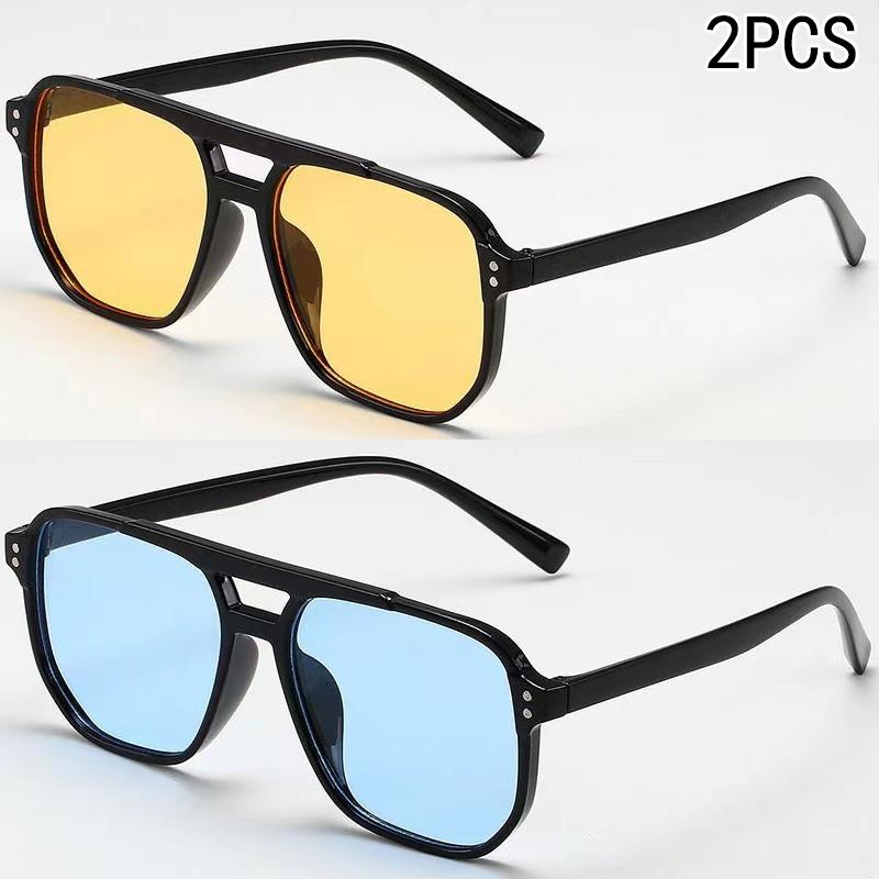 2PCS Retro Double Beam Sunglasses Fashionable And Simple Large Frame Sunshade Sunglasses Ins Personalized Ocean Film 8618