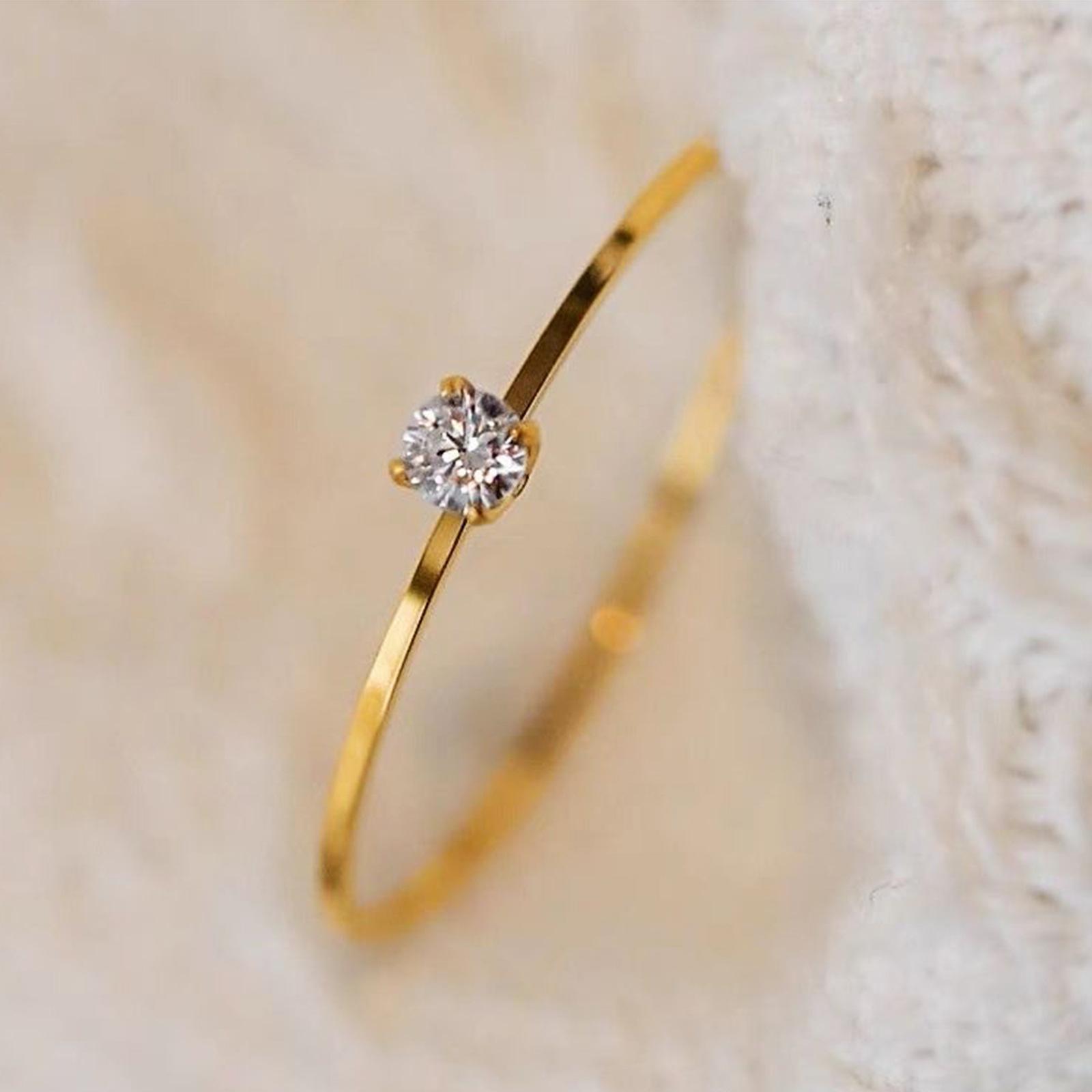 

Кольца из титановой стали с одним фианитом, простые тонкие обручальные кольца для женщин и девочек 10