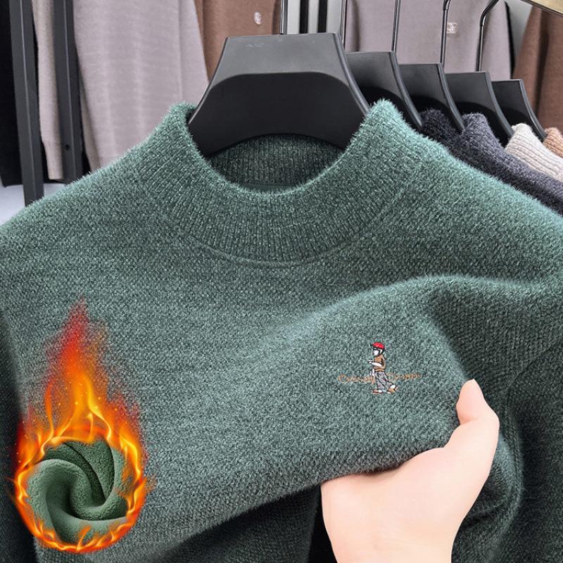 Herren Winter Chenille Samt Pullover: Halbhoher Kragen, Verdickte Strick-Basisschicht für mittleres Alter & junge Erwachsene.