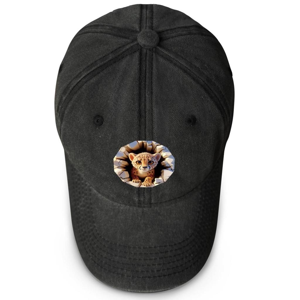 Cartoon Leopard Print Adjustable Baseball Hat, Animal Mesh Hat Adjustable Strap Curved Brim Solid Color Trendy Snapback Sun Hat