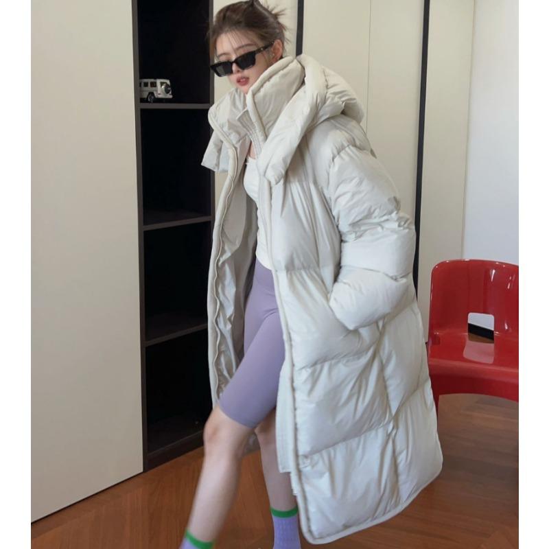 

Зимняя мода Свободный крой Длинное пальто Женское Капюшон Теплое Пальто в корейском стиле XL бежевый