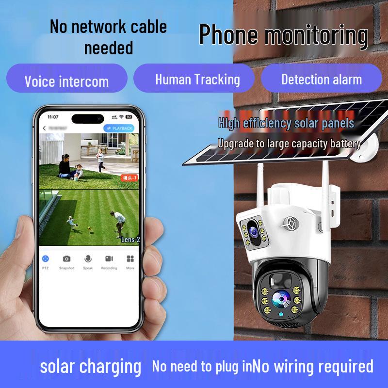 4G Solar Dual-Lens PTZ Outdoor Waterproof Camera with Offline Capability