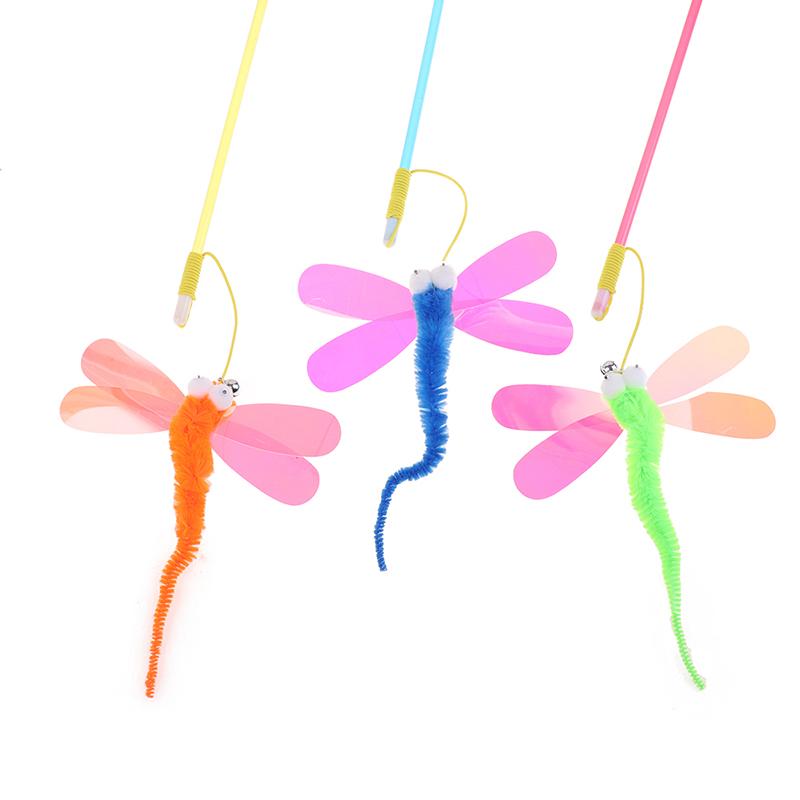 Cat Teaser Stick Sequins Big Eyes Dragonfly Cat Toy Interactive Teaser Stick