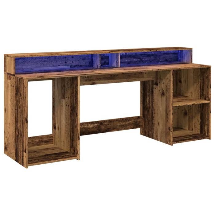 VidaXL Desk with LED Lights Old Wood Engineered Wood, Writing Desk, Computer Desk, Home Office Desk, 3309445