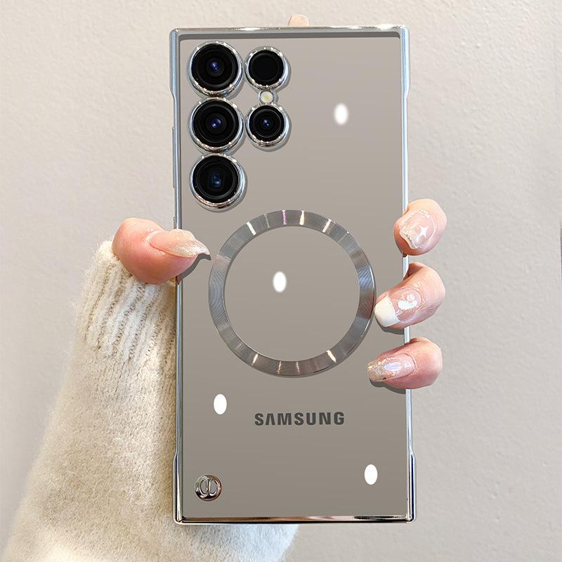 Die Samsung S25Ultra Galvanisierte Randlose Handyhülle S24+ wird mit einer transparenten, dünnen Hartschale mit einer Glaslinsenfolie geliefert.