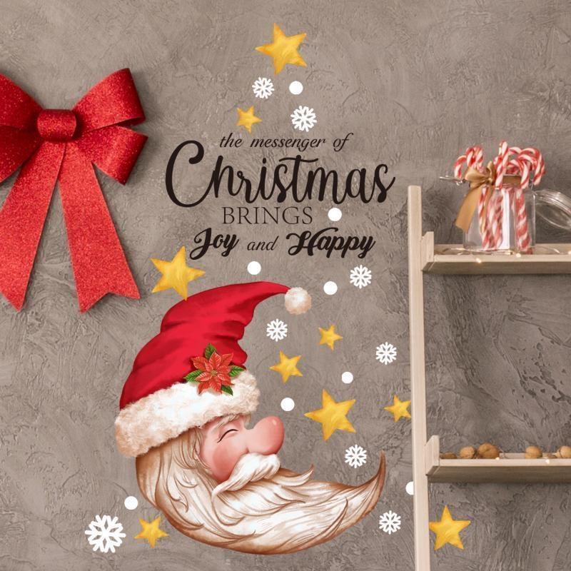 

Дед Мороз Луна Английский Рождественская Наклейка на Стену Рождественское Украшение Наклейка на Стену Самоклеящаяся