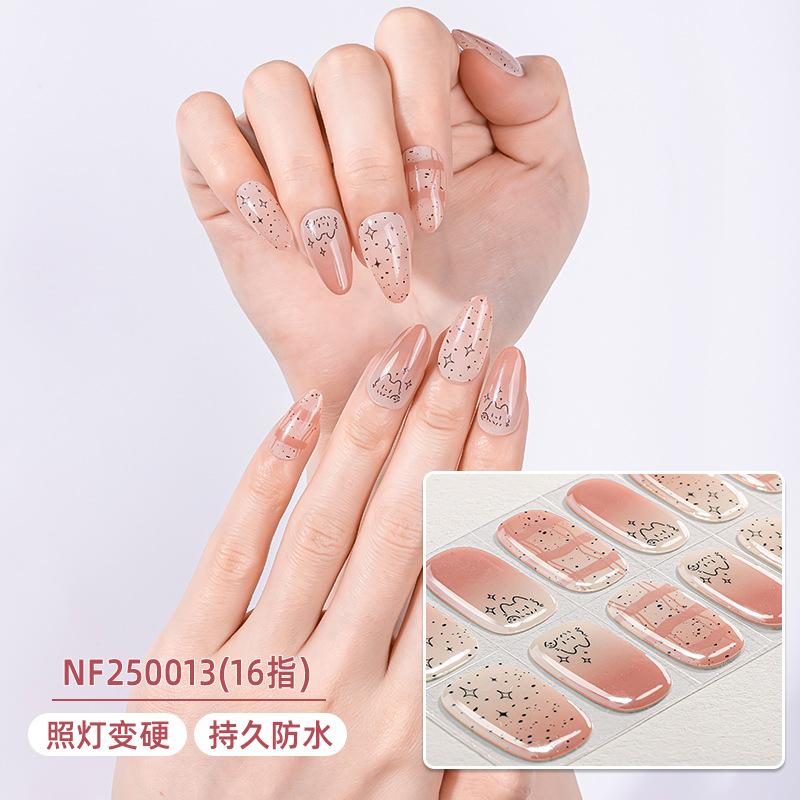 Gel nail sticker waterproof French smudge flash nail sticker UV semi-cured nail sticker cartoon