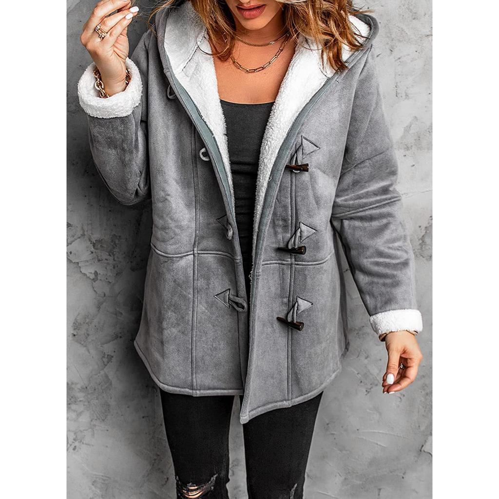 Winter Women's Mid-Length Shearling Coat, Detachable Faux Fur Collar Jacket With Pockets, Simple Pure Color Casual Buttoned Cardigan For Daily Wear