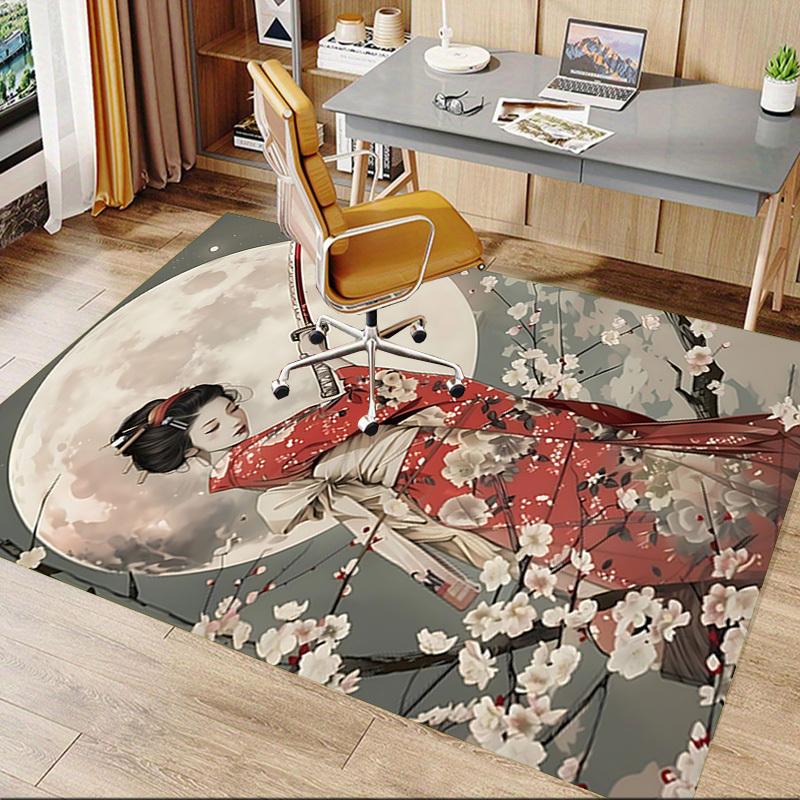 1PC Kimono Flowers Carpet Ultra Soft, Thick & Absorbent, Non Slip Machine Washable Mat for Entryway