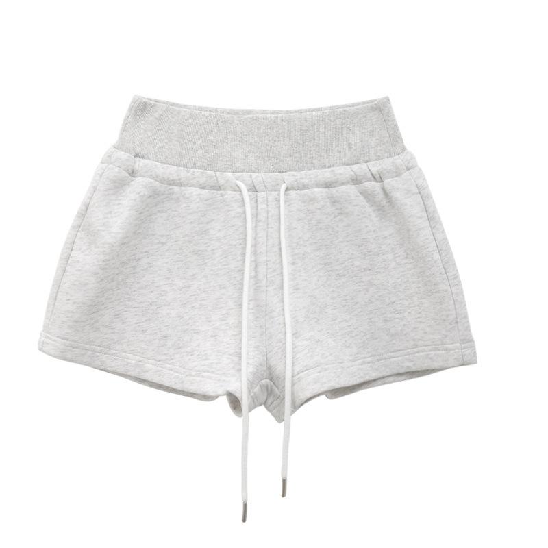 Graue Sporthosen für Damen Sommer Neu Hohe Taille Kordelzug Schmale Taille Design Lässige Hosen