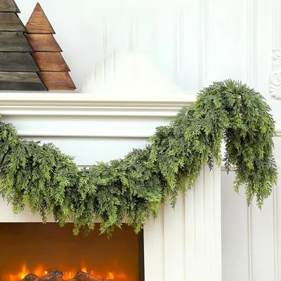Hot Handmade Christmas Garland,Artificial Cedar Needles Green Seasonal Garland For Christmas TV Cabinet Winter Holiday Decor