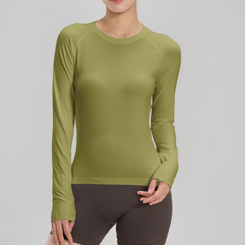 Autumn and Winter New Style Quick-drying Seamless Long-sleeved Women's Round-neck Slim Fitness Wear Tight-fitting Design Casual Yoga Wear Top