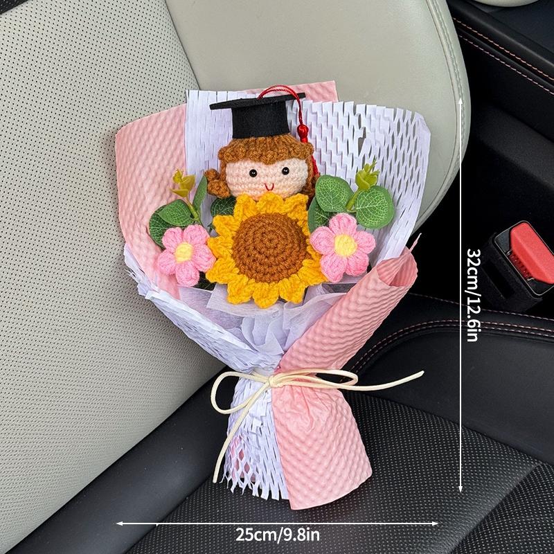 Crochet Bouquet Graduation Flower Gift Hand-woven Sunflower Bouquets Graduation Finished Crochet Flower Birthday Gift