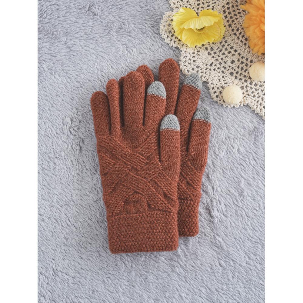 

Daiso Oblique Pattern Knitted Gloves Brown