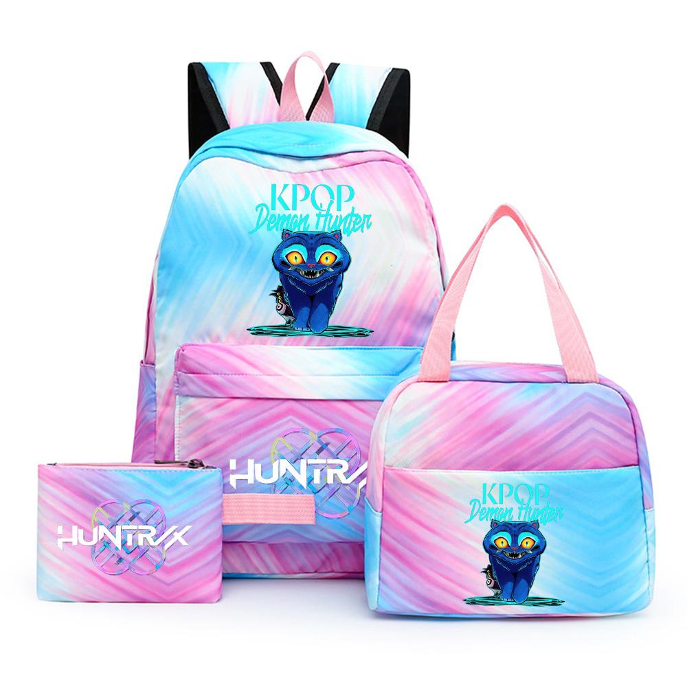 3Pcs/set Cartoon K-Pop Printed Backpack with Pencil Case Lunch Bag for Teenager Girl Boy Bookbag Kid Gift Large Capacity Waterproof Travel Bag