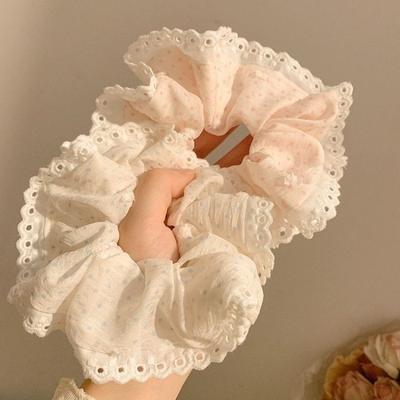 Neue Spitzen-Punkte-Scrunchies Fee Mädchen Student Übergröße Elastische Haarbänder Koreanische Frauen Elegant Weiß Rosa Haargummi Seil