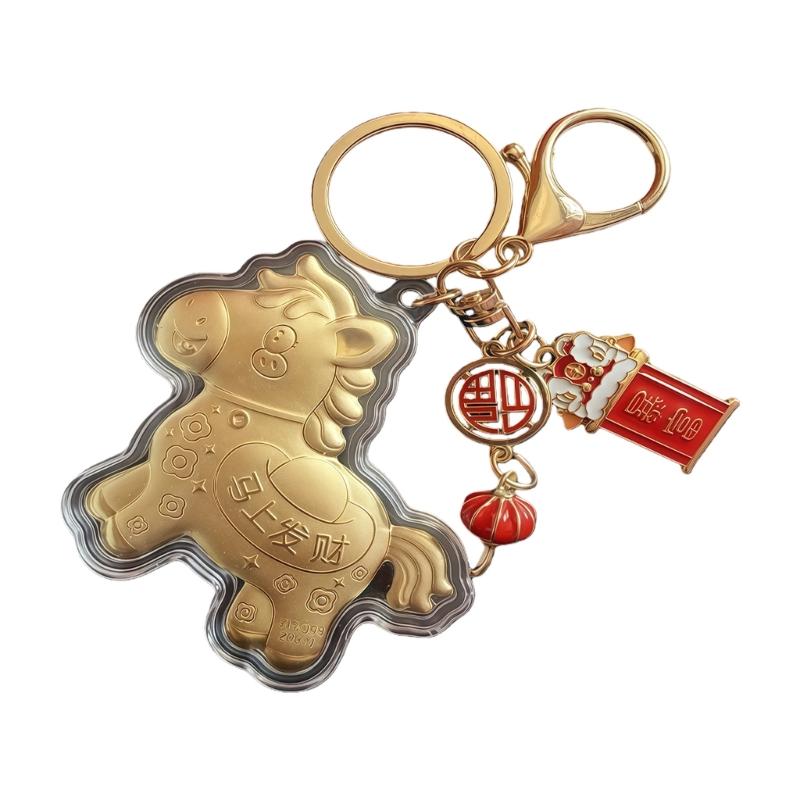 Goldenes Pferdejahr Schlüsselanhänger Anhänger Handgefertigt PVC Tierkreiszeichen Tasche Anhänger Für Neujahrsgeschenk Mit 3 Glücksbringenden Themen