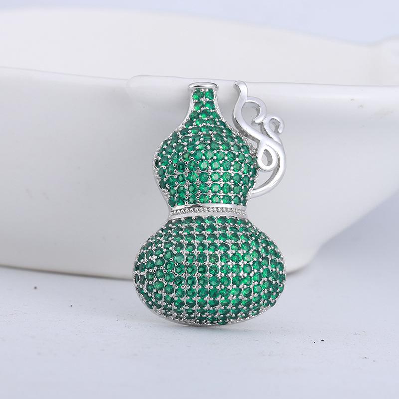 High-End Handmade Copper Inlaid Zirconium Gourd Brooch, Fashion Pin Jewelry Collar Pin Accessories