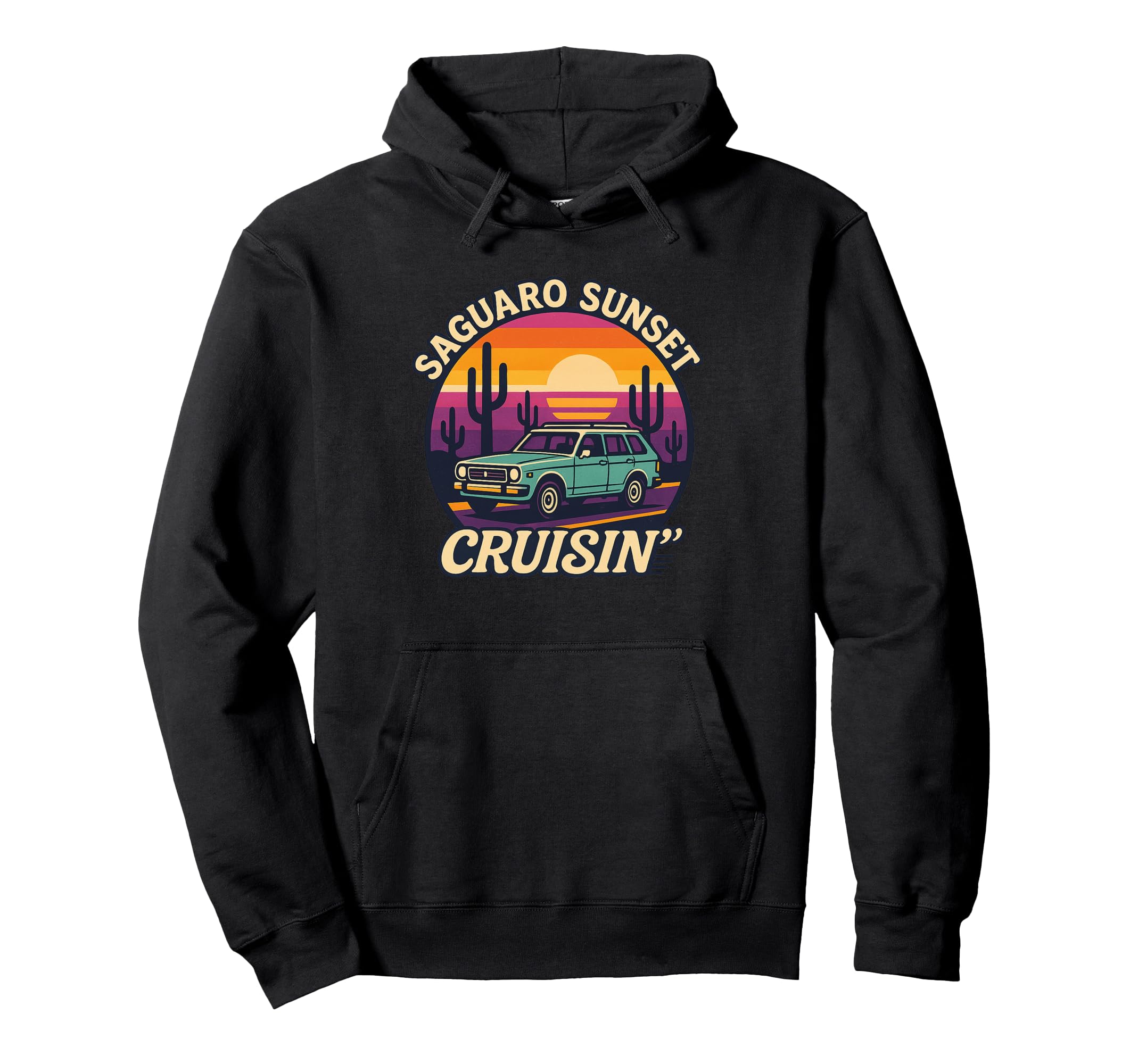 

Saguaro Sunset Cruisin Shirt Retro Desert Road Arizona Hoodie