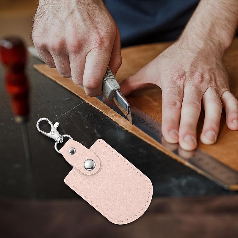 [PATIKIL] leather key fob leather keychain 2pcs keyrings DIY key chain holder home off for car key ID key card air tag pink