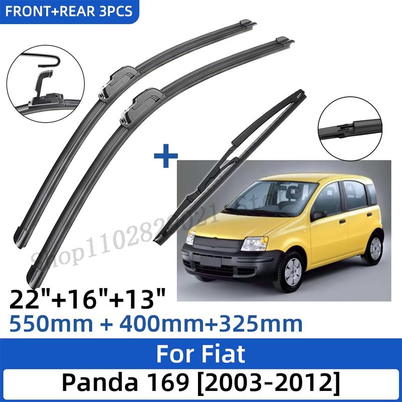 

3PCS For Fiat Panda 169 2003-2012 22 +16 +13 Front Rear Wiper Blades Windshield Windscreen Window Cutter Accessories 2011 2012 чёрный