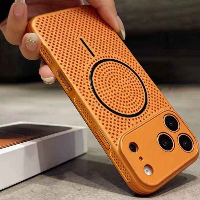 Luxury AG Frosted Heat Dissipation ForMagsafe Case ForiPhone 17 16 15 14 13 12 Plus Pro Max Large Window Cooling Magnet Cover