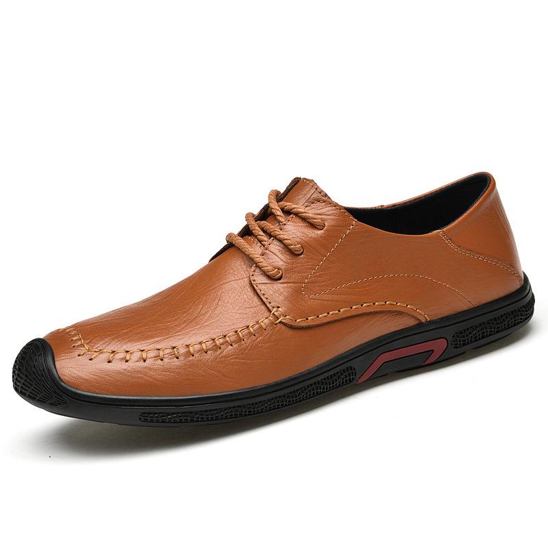 Cross-Border Men s Handmade Casual Leather Loafers - Spring Low-Top First Layer Cowhide, Large Size Size 44