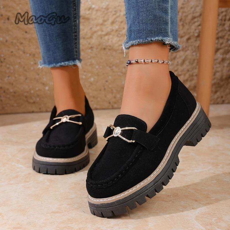 Size 36-43 Mid Heel Pumps for Women Casual Footwear Metal Decors Slip on Loafers Anti-slip Fashion Sneakers Zapatos De Mujer