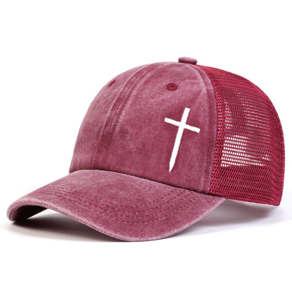 Breathable Cross Embroidery Hat with Mesh Peaked Cap Fashion Hip Hop Baseball Cap  Outdoor
