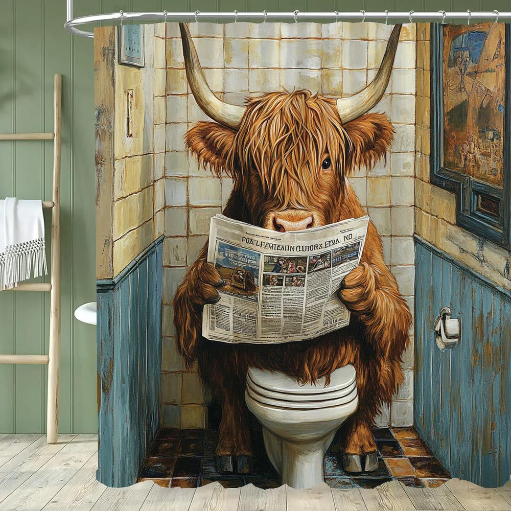 1 piece Cartoon Cat Shower Curtain, Cute Cat and Dog Bathroom Decorative Curtain, Home Printed Polyester Curtain with Hooks