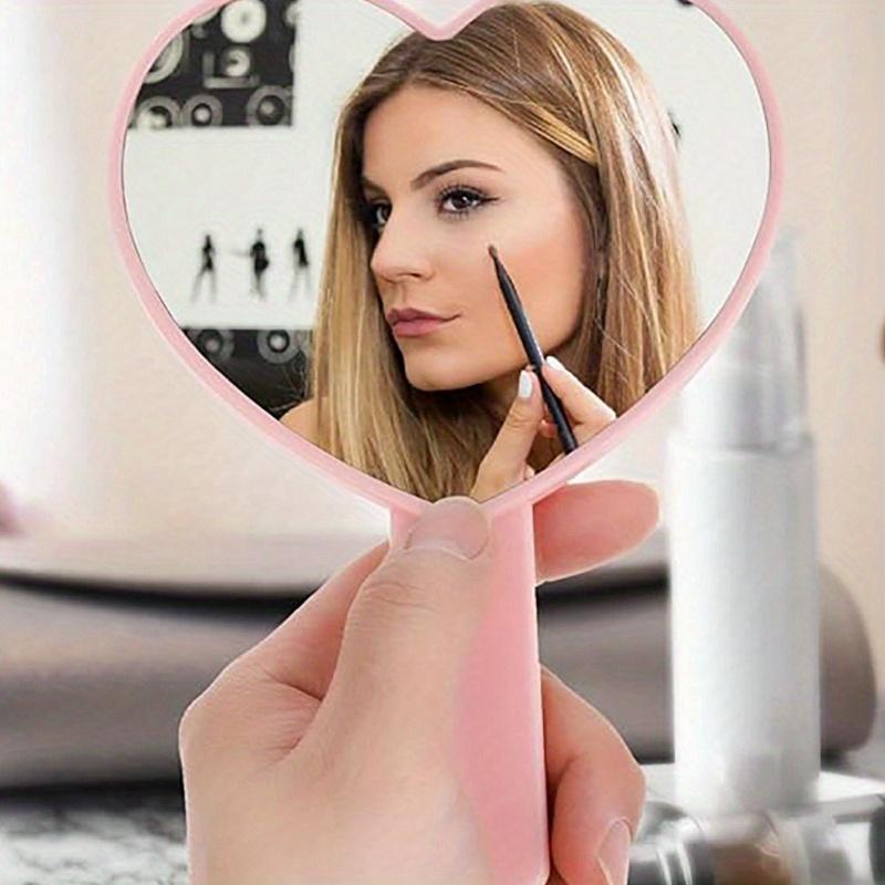 Heart Shaped Travel Hand-Held Mirror, Heart Shaped Makeup Hand Mirror with Handle, Portable Travel Mirror, Suitable for Gifts on Valentine's Day