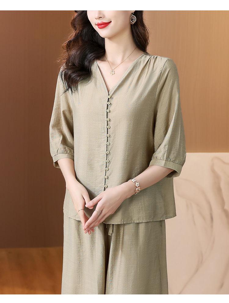 2025 Women's Retro Fashion Casual Two-Piece Set: Top & Wide-Leg Pants