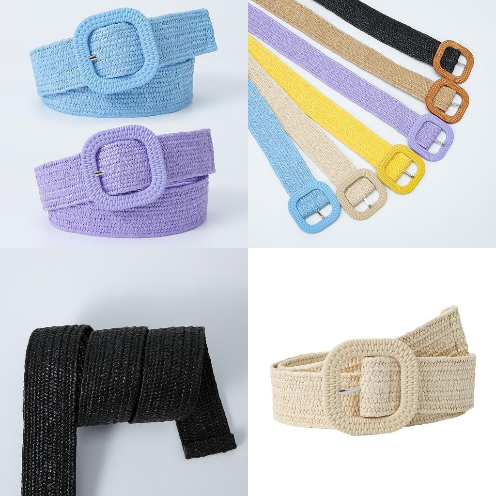 Trendy Women's 4cm Square Buckle Pp Grass Elastic Waist Belt In Delightful Pastel Shades For A Fresh Look