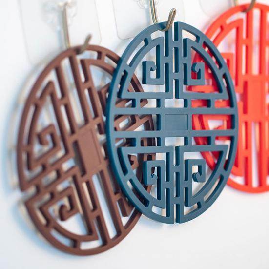 3ks/sada Podložka na nápoje Vyhloubená tepelná izolace Silikonová podložka na stůl v klasickém čínském stylu pro