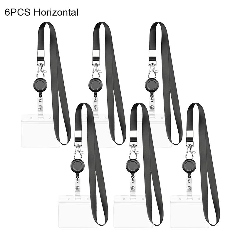 6PCS PVC Transparent Card Sleeve Waterproof Card Holder with Expandable Hang Rope Vertical Horizontal Work Cards Protections ZYF