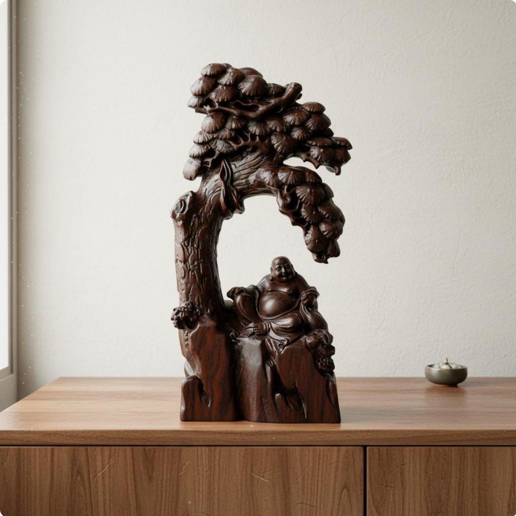Ebony Wood Buddha Sculpture Hand Carved Maitreya Figurine Meditative Style House Decoration