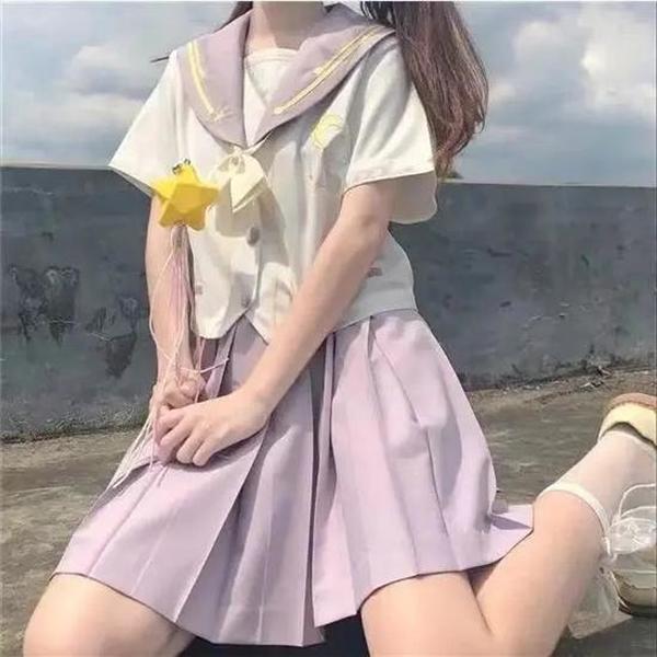 ZSIIBO Japan Ruili Embroidered Moon Short Lining Pleated Plaid Skirt 