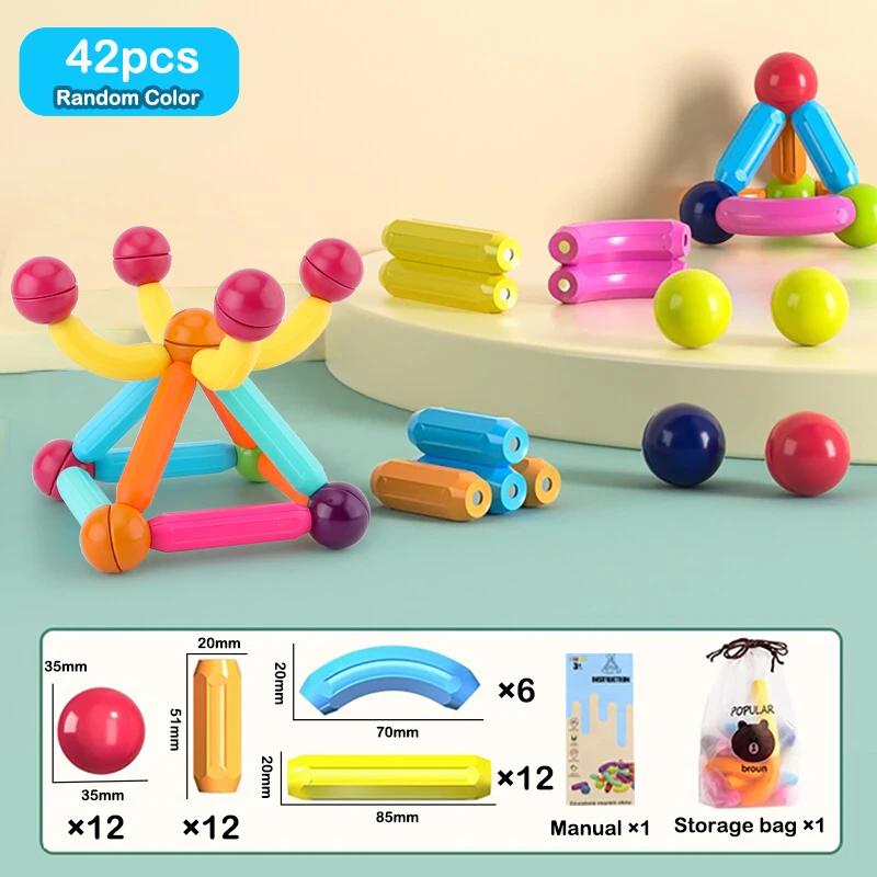 8Pcs-164Pcs Kids Color Magnetic Strip Construction Set Magnetic Balls Stick Building Blocks Educational Toy For Children Gifts