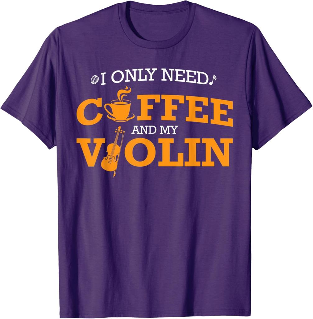Violin Coffee Lover Funny Musician Gift Graphic Tee Casual Short Sleeve TShirt