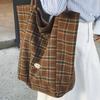 Plaid Canvas Bag Women's Autumn and Winter New Tote Bag Casual Large Capacity Portable Shoulder Cloth Bag Lazy Wind