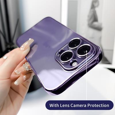 Luxury Shockproof Plating Silicone Case For Iphone 14 13 12 Pro Max Lens Camera Glass Protection Transparent Soft Cover Funda