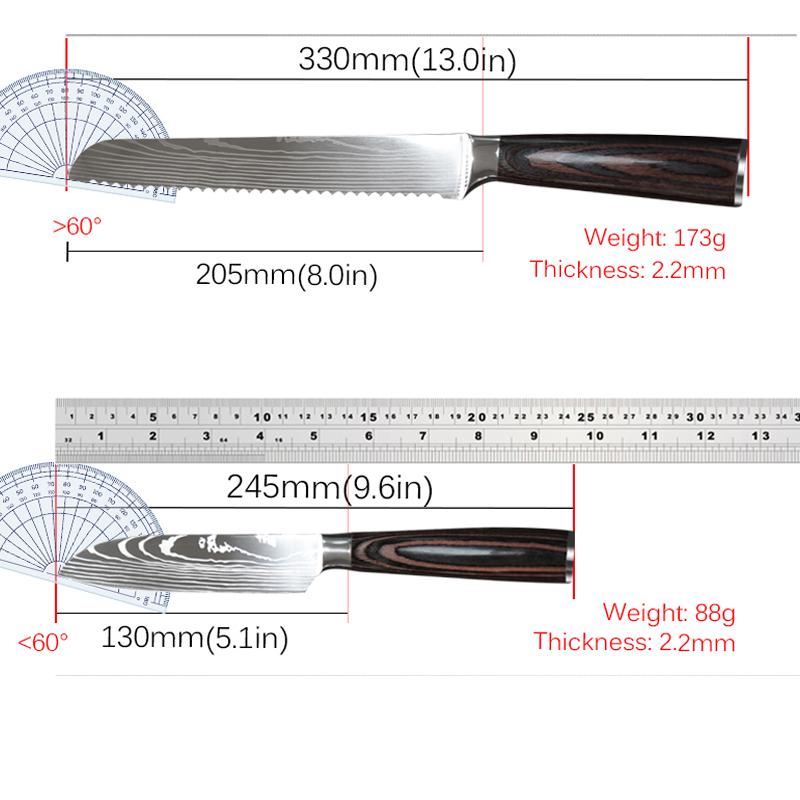 5pcs Sharp Damascus Pattern Professional Kitchen Knives Butcher Knife Bread Knife Hand-forged Stainless Steel Fruit Knife