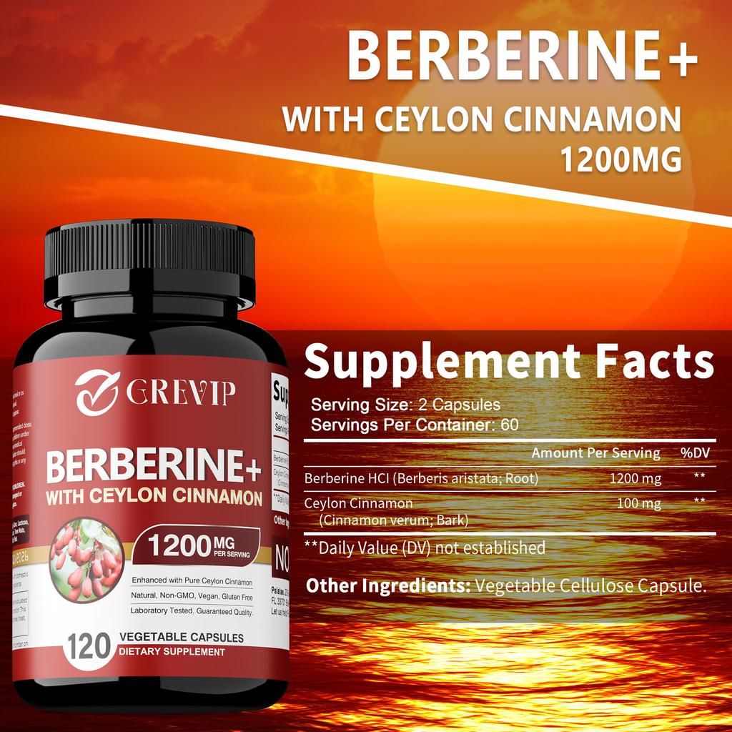 GREVIP Is Rich In Berberine Hydrochloride and a Ceylon Cinnamon Blend, with 1200 Mg Per Serving. It Is All-natural and Suitable for Adults.