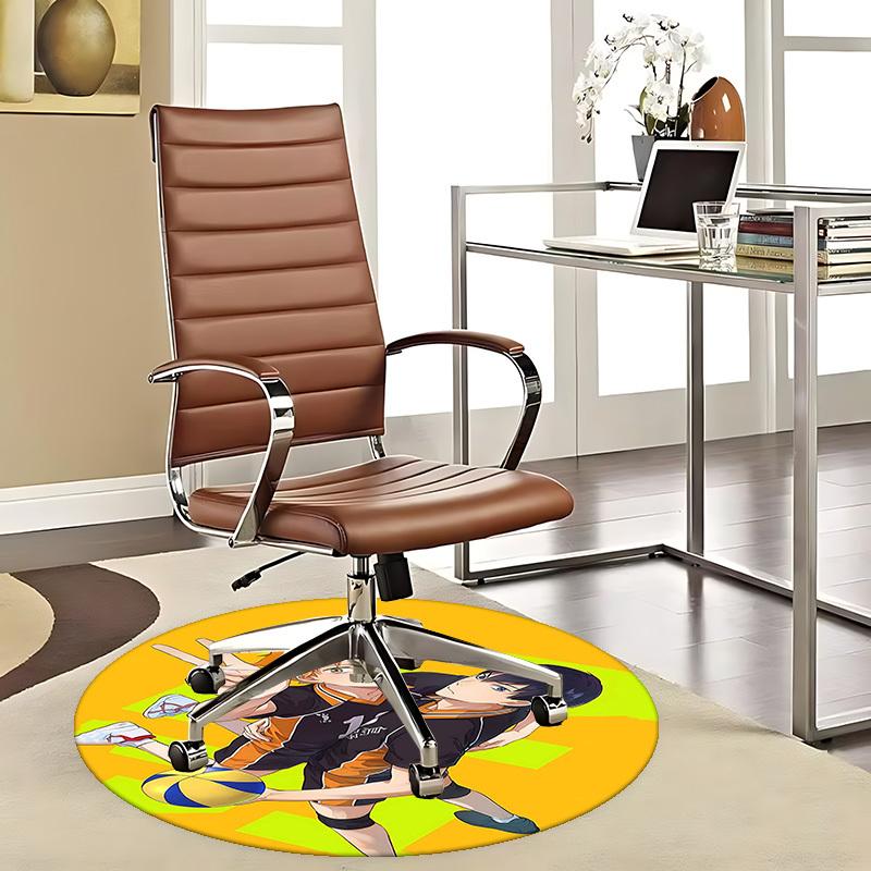 1pc Haikyuu! Anime Volleyball Round Carpet Office Chair Mat, AntiSlip Rug for Home Decor, Seasonal Gift, Suitable for Office, Living Room 80cm