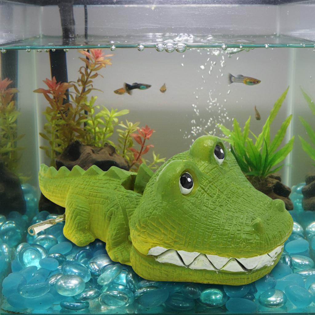 Resin Crocodile Ornament for Home Office Aquarium Decoration with Oxygen Pump Connection