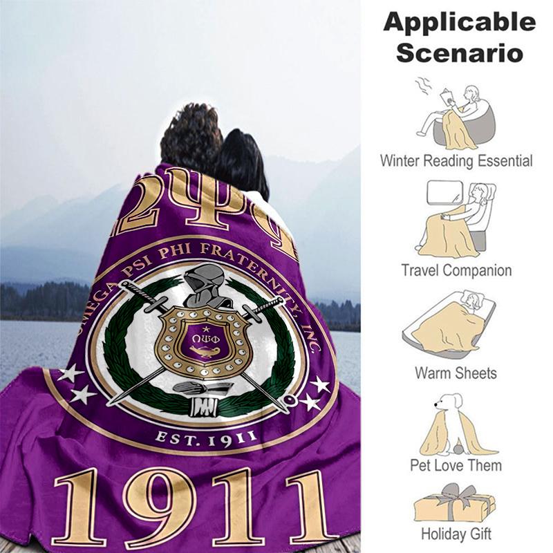 1pc Blanket Omega Psi Phi logo1 Print Design, Lightweight Blanket for Sofa, Bed- Soft &Warm, Gift for All Seasons like Christmas, Halloween