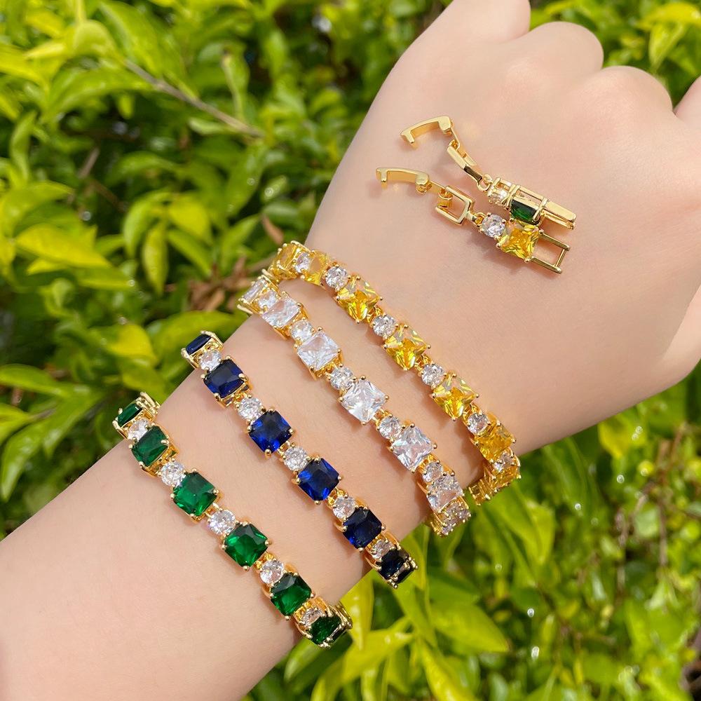 Inlaid Emerald Jewelry Brass Gold Plated Zircon Bracelet Birthday Gift