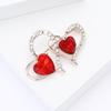 Creative design alloy rhinestone double heart brooch fashionable and versatile women's clothing chest flower accessories