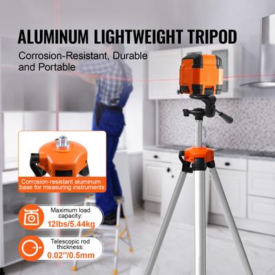 Tripé para Nível a Laser SucceBuy com Rosca de Montagem 1/4"-20 e 5/8"-11, Ajuste de Altura de 40,94-133,85 pol. com Nível de Bolha e Suporte Reforçado