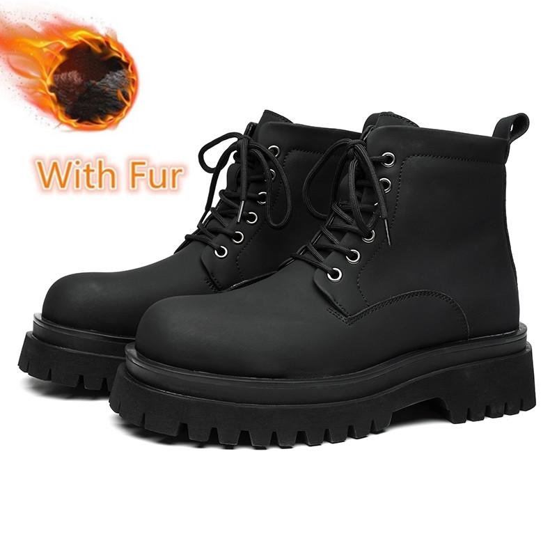 Fashion 2025 New Lace Up Motorcycle Boots Casual Shoes British Style Side Zipper Botas  High Quality Winter Plush Mens Business Boots